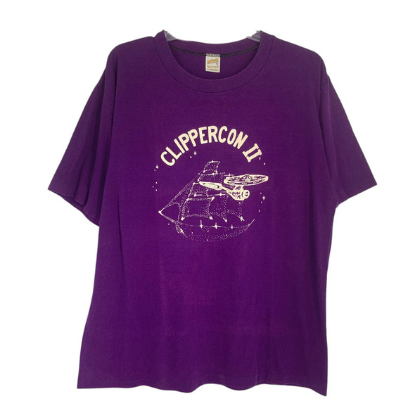 Vtg 1985 Clippercon II Star Trek Sci Fi Convention Sz XL Single Stitch T Shirt - Picture 2 of 10